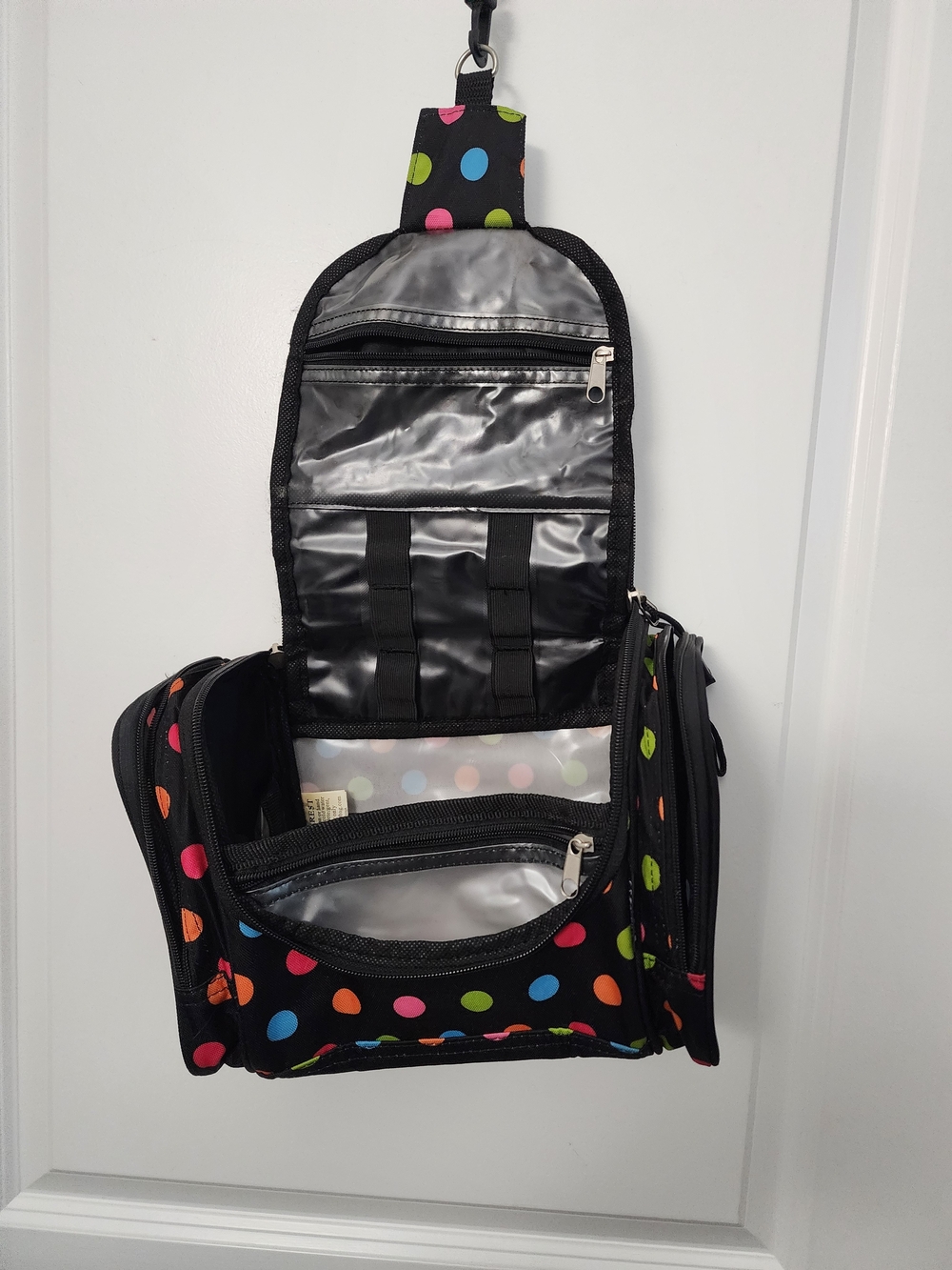 5/$30 Black Polka Dot Hanging Travel Toiletry Bag - Picture 3 of 7